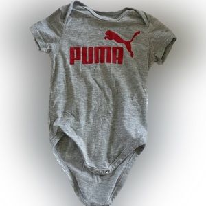 Puma 12 Month Short Sleeve Gray Onesie Red Puma Logo